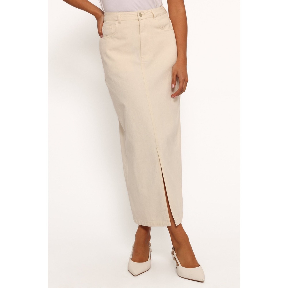 Petal & Pup Kellen Front Slit Corduroy Maxi Skirt Cream Size Medium